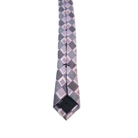 Michael Kors Mens Tie Necktie Designer Luxury Gray Purple White Geometric - Picture 7 of 12